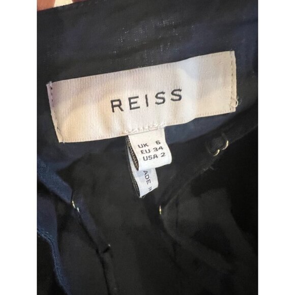 NWT REISS KAY TIE DETAIL NAVY  LINEN MIDI DRESS SIZE 2 - Picture 12 of 12